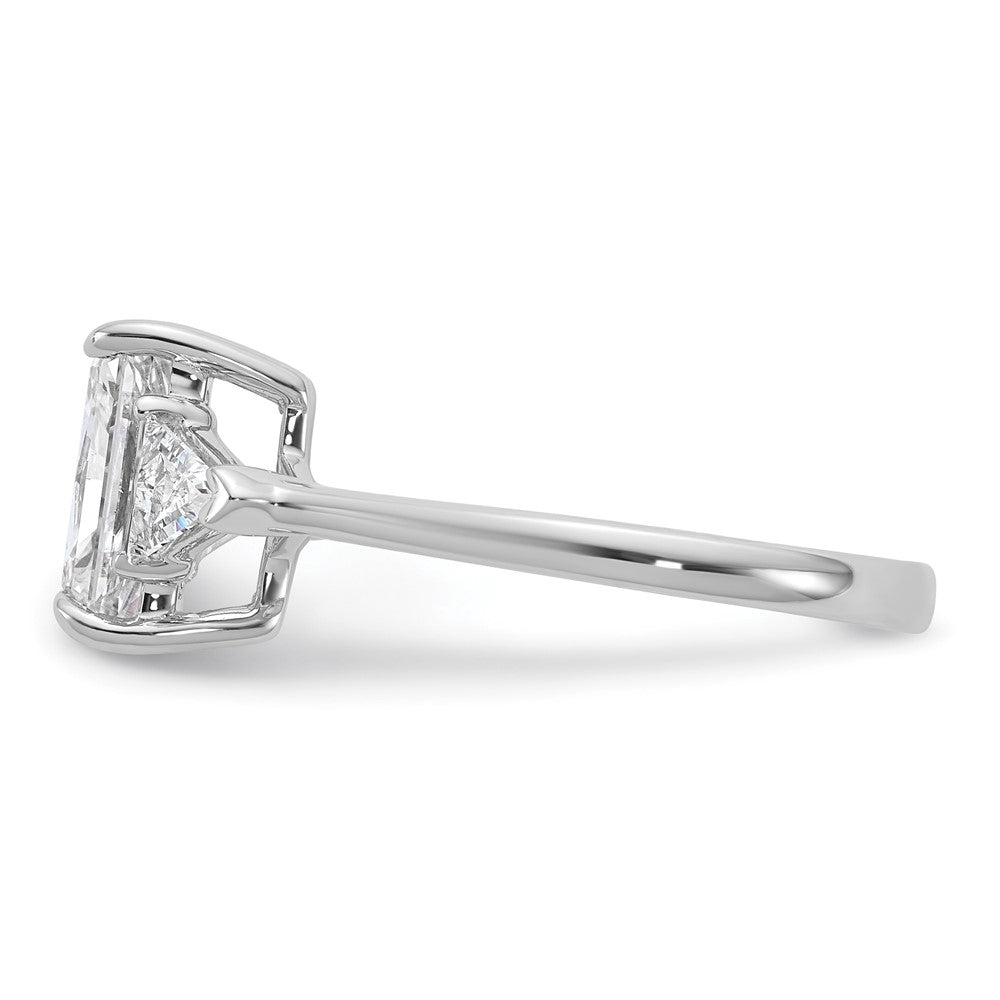 14K White Gold 2 1/2 carat Certified Lab Grown Diamond VS/SI+ G+ Radiant and Triangle Complete Three Stone Engagement Ring