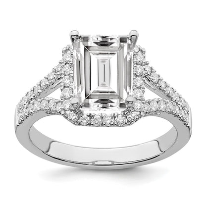 True Origin 14K White Gold 1/2 carat Lab Grown Diamond VS+ F+ Semi-Mount Emerald Halo Engagement Ring