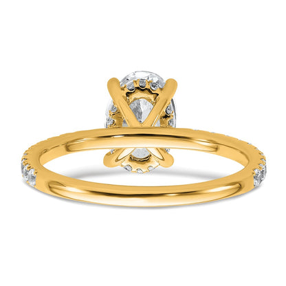 14K Yellow Gold 1 7/8 carat Certified Lab Grown Diamond VS+ F+ Oval Complete Solitaire with Flair Engagement Ring