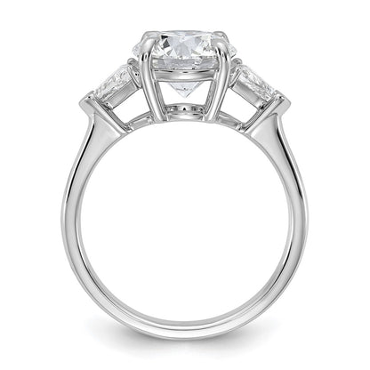 14K White Gold 5/8 carat Lab Grown Diamond VS/SI+ G+ Triangle 2 1/2 carat Round Semi Mount Three Stone Engagement Ring