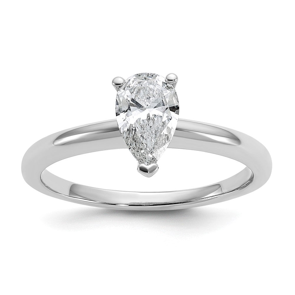14K White Gold 3/4 carat Certified Lab Grown Diamond VS+ F+ Pear Solitaire Complete Engagement Ring