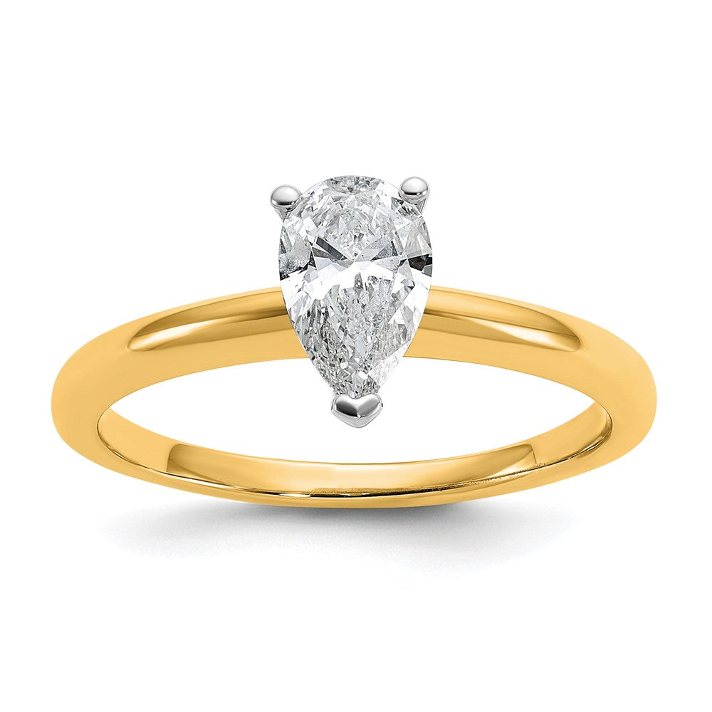14K Two-Tone Gold Two-tone 3/4 carat Lab Grown Diamond VS+ F+ Pear Solitaire Complete Engagement Ring