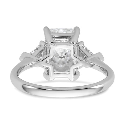 14K White Gold 5/8 carat Lab Grown Diamond VS/SI+ G+ Triangle 2 1/2 carat Radiant Center Semi Mount Three Stone Engagement Ring