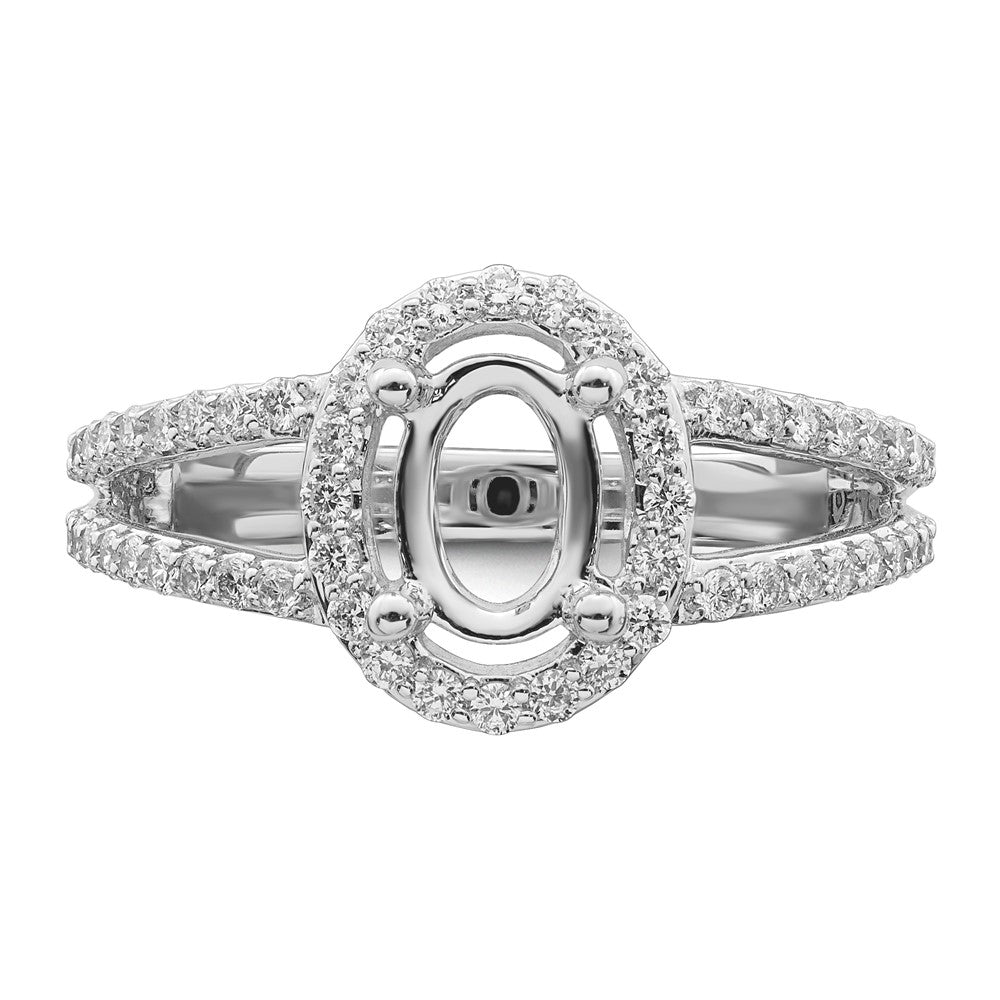 14K White Gold Halo Plus (Holds 2 carat (9.5x7.0mm) Oval Center) 1/2 carat Diamond Semi-Mount Engagement Ring