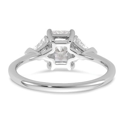 14K White Gold 3/8 carat Lab Grown Diamond VS+ F+ Triangle 1 carat Radiant Center Semi Mount Three Stone Engagement Ring