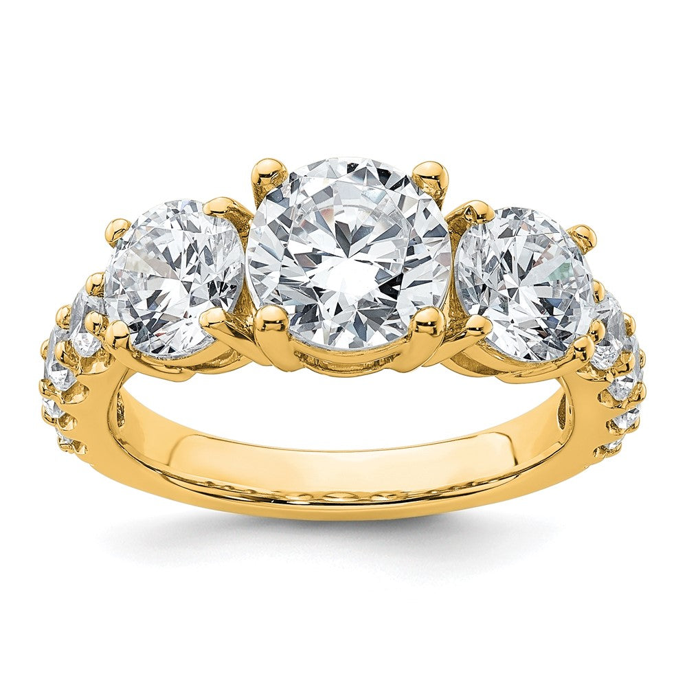 14K Yellow Gold 4 carat Lab Grown Diamond VS/SI+ G+ Round Complete Three Stone Engagement Ring