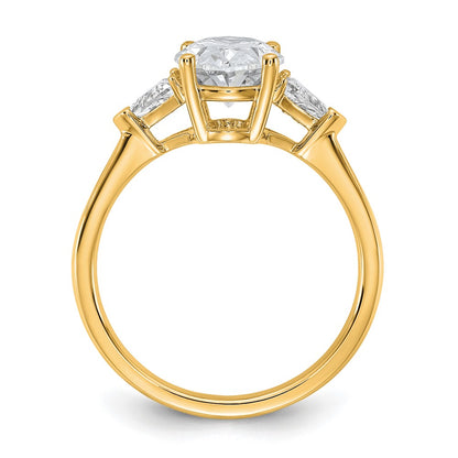 14K Yellow Gold 1/2 carat Lab Grown Diamond VS/SI+ G+ Trillion and 2 carat Oval Center Semi Mount Three Stone Engagement Ring