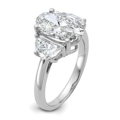 14K White Gold 4 carat Certified Lab Grown Diamond VS+ F+ Complete Oval and Half Moon Three Stone Engagement Ring