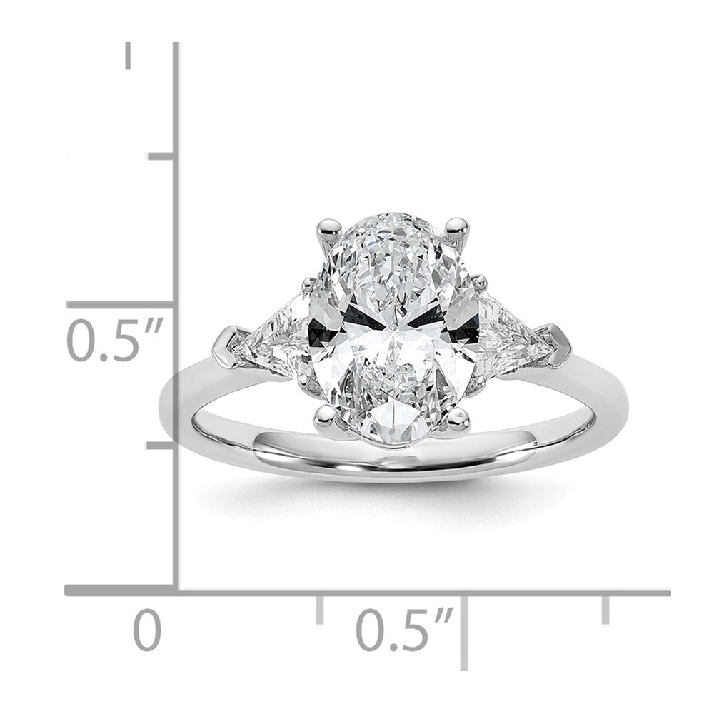 14K White Gold 2 1/2 carat Certified Lab Grown Diamond VS+ F+ Complete Oval and Trillion Three Stone Engagement Ring