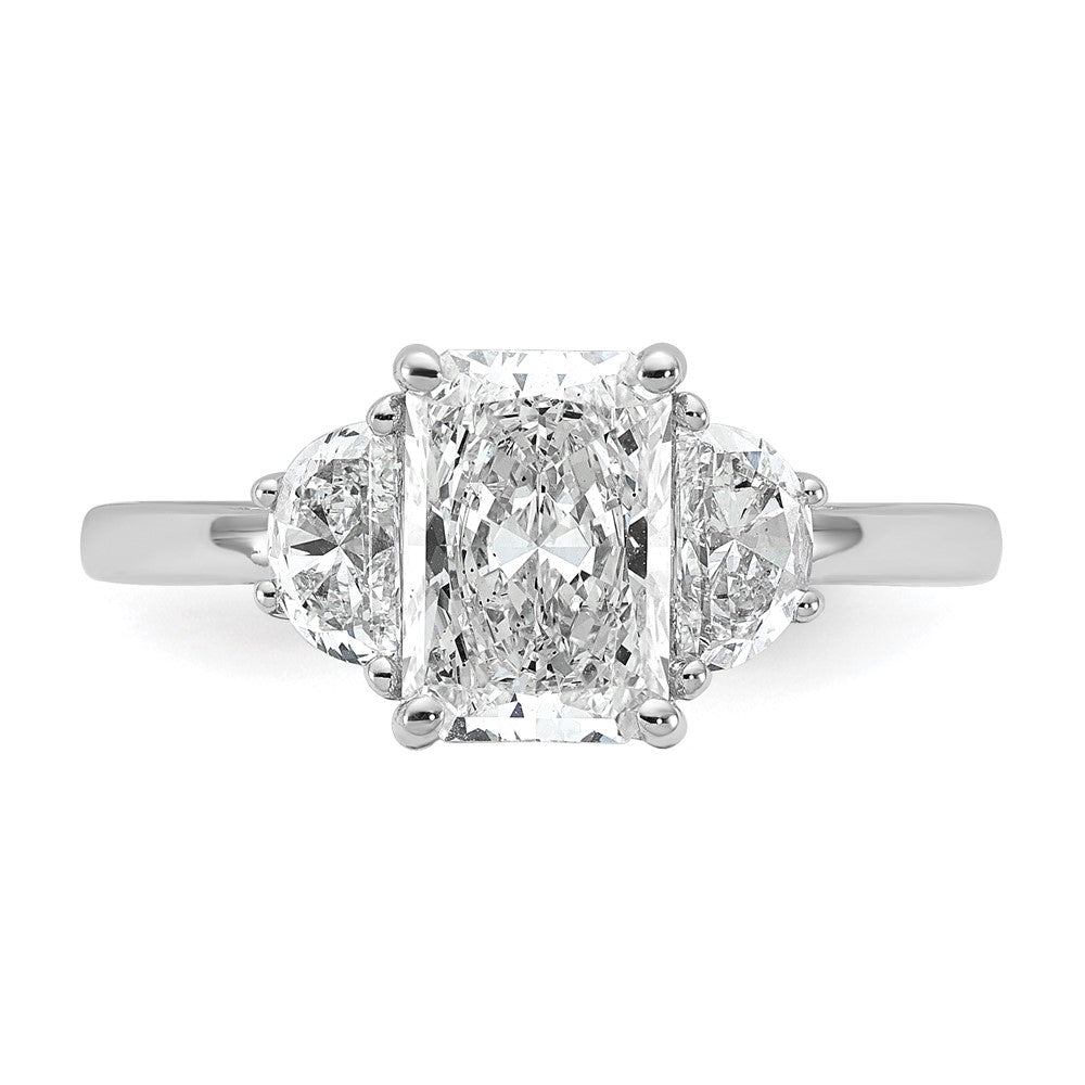 14K White Gold 1/2 carat Lab Grown Diamond VS/SI+ G+ Half Moon 1 1/2 carat Radiant Center Semi Mount Engagement Ring