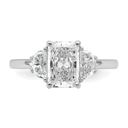 14K White Gold 1/2 carat Lab Grown Diamond VS/SI+ G+ Half Moon 1 1/2 carat Radiant Center Semi Mount Engagement Ring