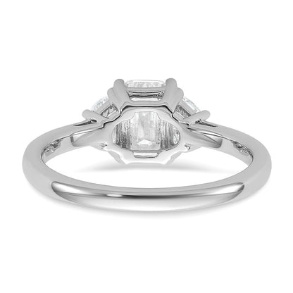 14K White Gold 1 3/8 carat Certified Lab Grown Diamond VS/SI+ G+ Complete Emerald and Half Moon Three Stone Engagement Ring