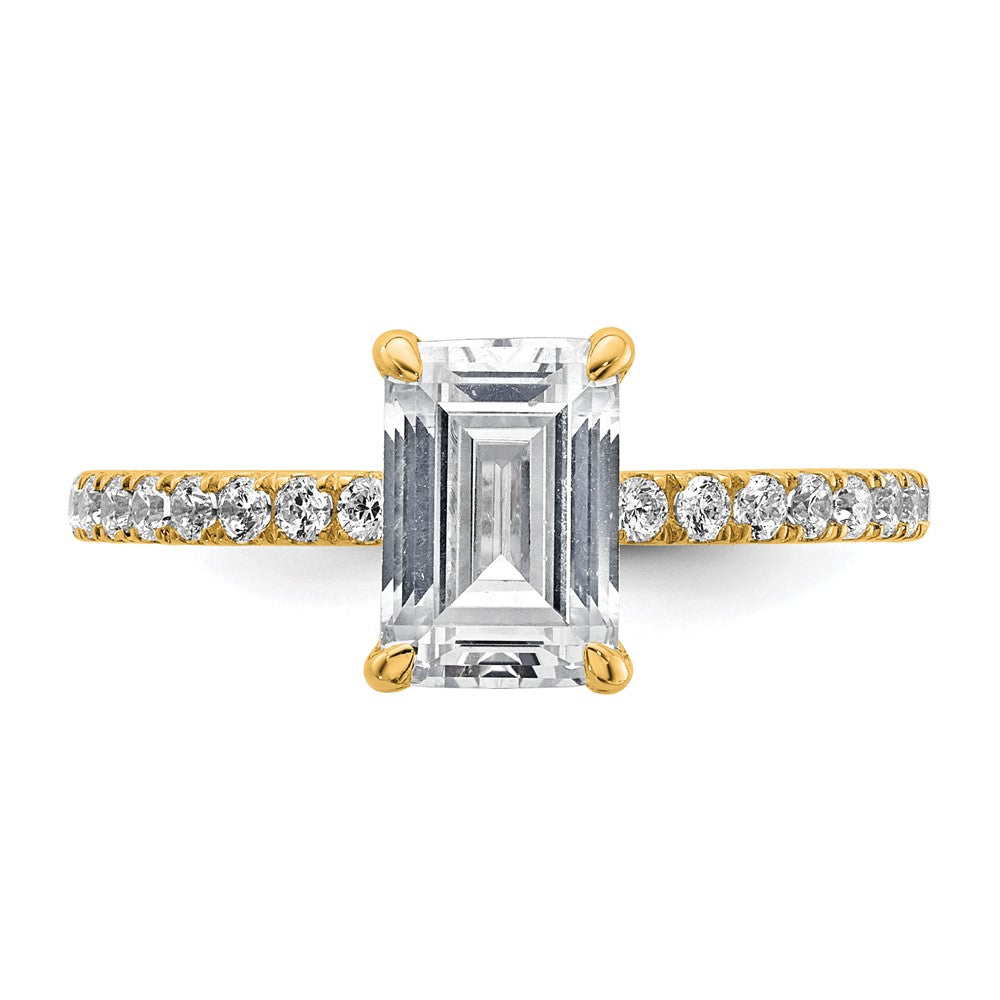 14K Yellow Gold 2 carat Certified Lab Grown Diamond VS/SI+ G+ Emerald Complete Solitaire with Flair Engagement Ring