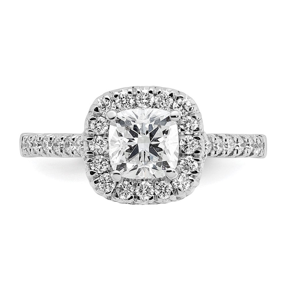 True Origin 14K White Gold 3/8 carat Lab Grown Diamond VS+ F+ Semi-Mount Cushion Halo Engagement Ring