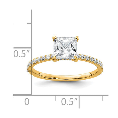 14K Yellow Gold 1 3/8 carat Certified Lab Grown Diamond VS+ F+ Princess Complete Solitaire with Flair Engagement Ring