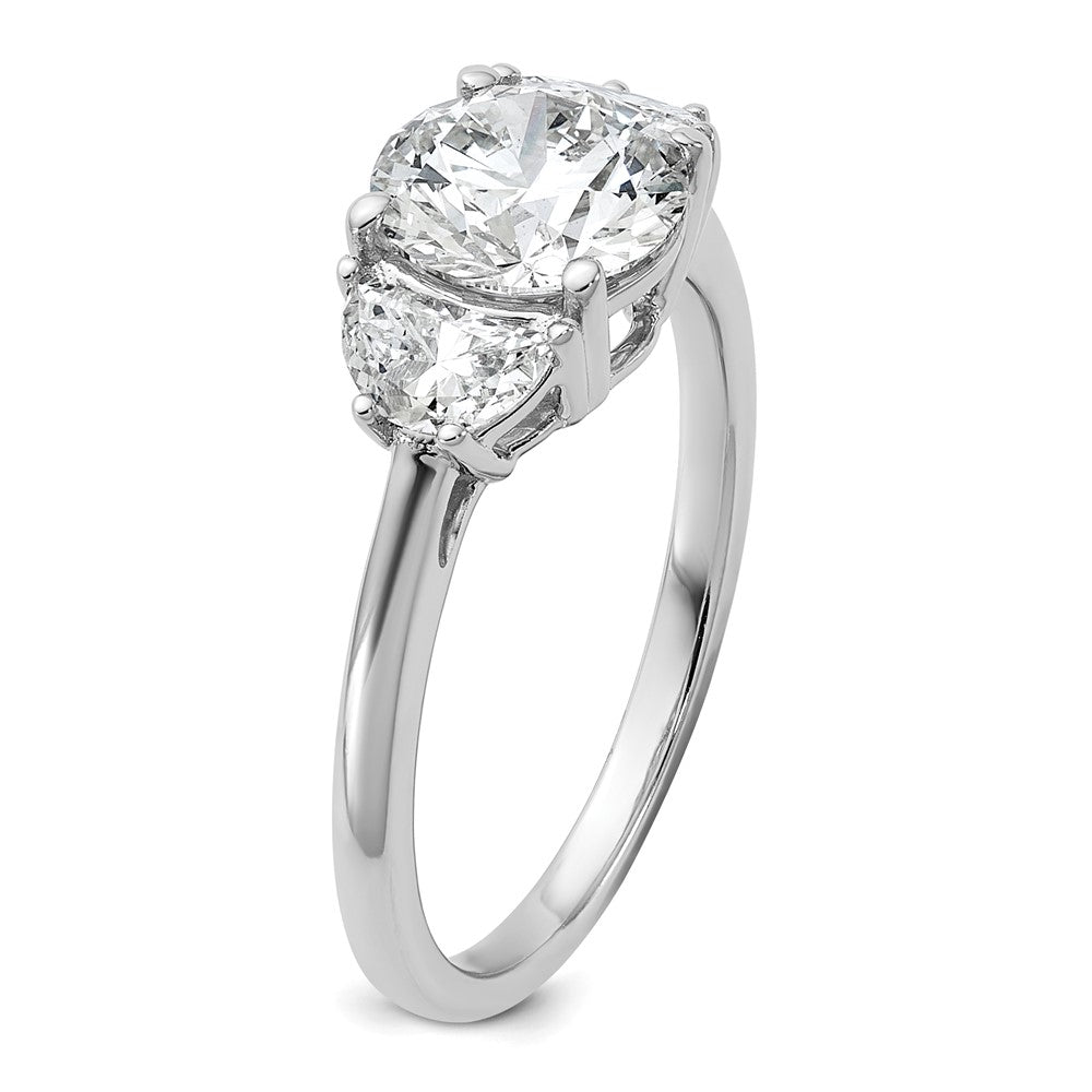 14K White Gold 1/2 carat Lab Grown Diamond VS/SI+ G+ 1 1/2 carat Center Round Semi Mount Three Stone Engagement Ring