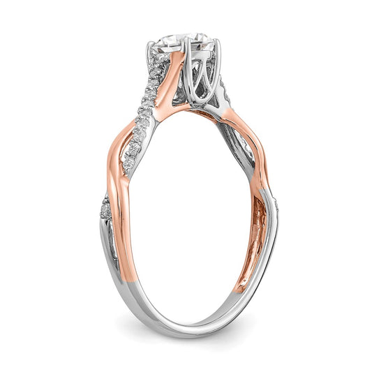 14K White and Rose Gold Criss-Cross (Holds 1/2 carat (5.2mm) Round Center) 1/8 carat Diamond Semi-mount Engagement Ring