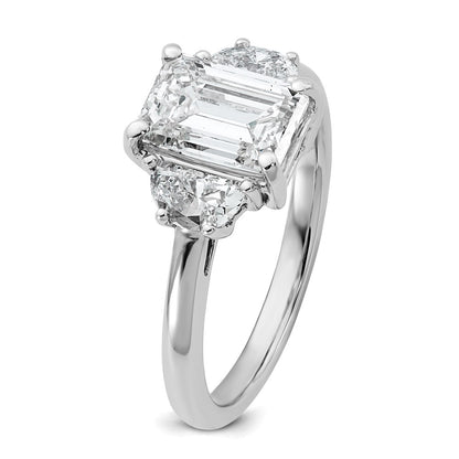 14K White Gold 2 1/2 carat Certified Lab Grown Diamond VS+ F+ Complete Emerald and Half Moon Three Stone Engagement Ring