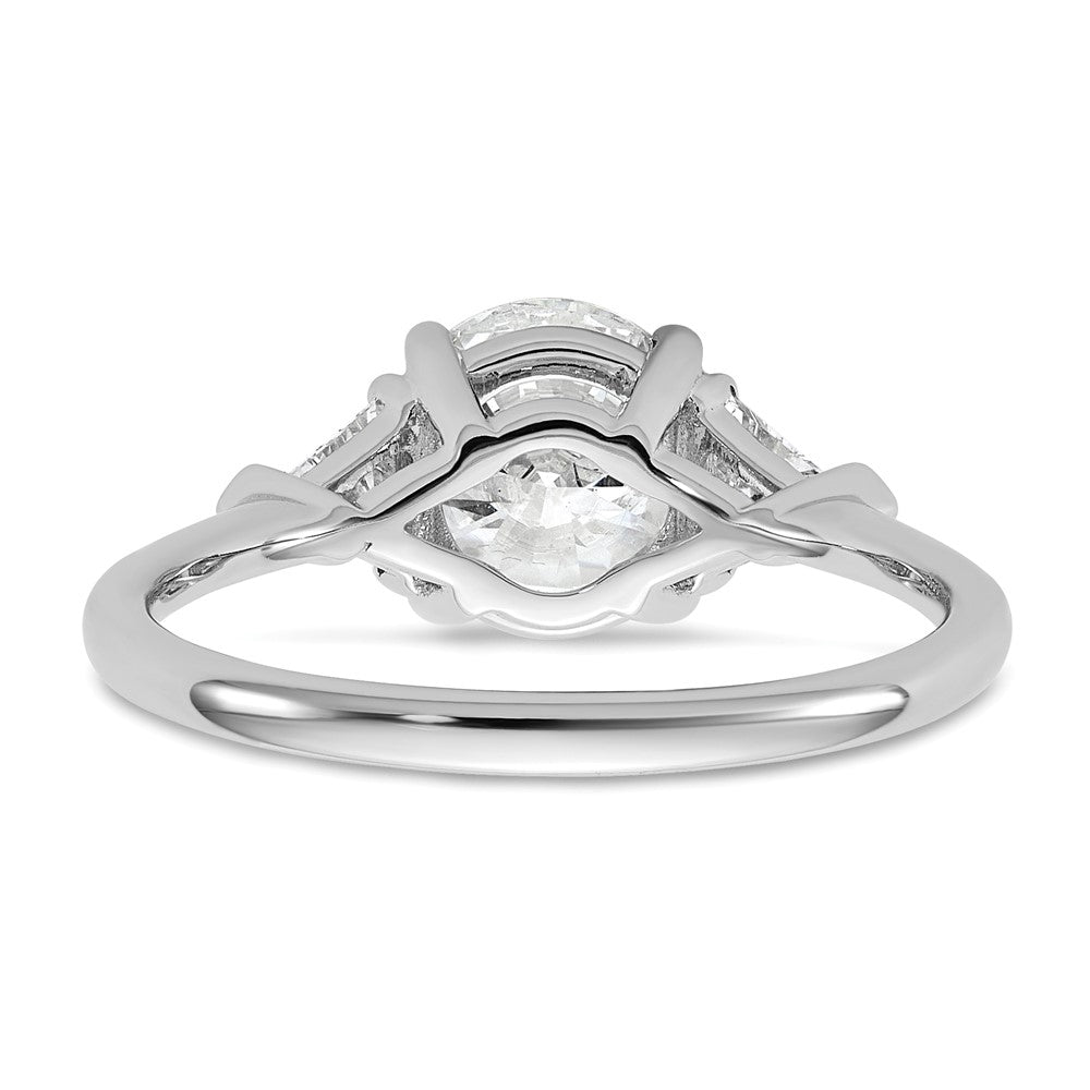 14K White Gold 2 carat Certified Lab Grown Diamond VS+ F+ Round and Triangle Complete Three Stone Engagement Ring