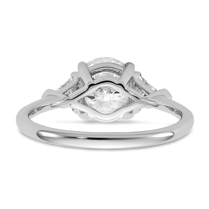 14K White Gold 2 carat Certified Lab Grown Diamond VS+ F+ Round and Triangle Complete Three Stone Engagement Ring