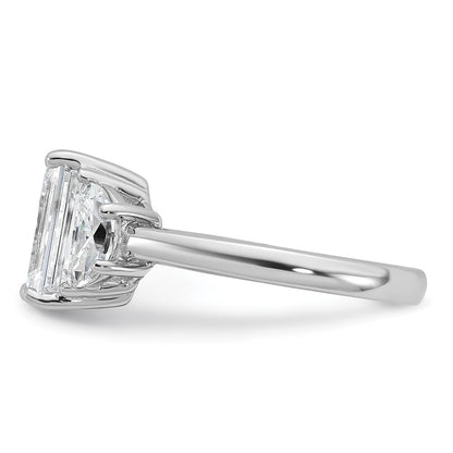 14K White Gold 1 carat Lab Grown Diamond VS+ F+ Semi Mount Emerald and Half Moon Three Stone Engagement Ring