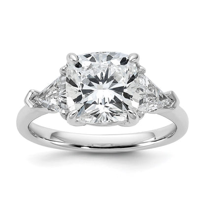 14K White Gold 1 carat Lab Grown Diamond VS/SI+ G+ Triangle 3 carat Cushion Center Semi Mount Three Stone Engagement Ring
