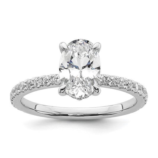 14K White Gold 1 7/8 carat Certified Lab Grown Diamond VS+ F+ Oval Complete Solitaire with Flair Engagement Ring