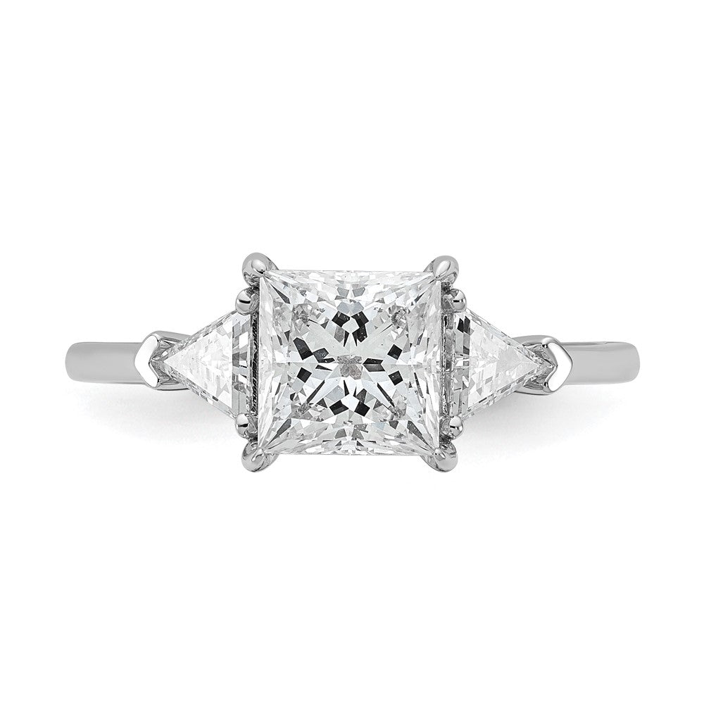 14K White Gold 2 carat Certified Lab Grown Diamond VS/SI+ G+ Princess and Trillion Complete Three Stone Engagement Ring