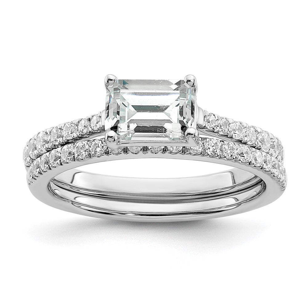 14K White Gold East West (Holds 1 carat (6.9x5.2mm) Emerald-cut Center) 1/4 carat Diamond Semi-Mount Engagement Ring