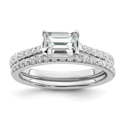 14K White Gold East West (Holds 1 carat (6.9x5.2mm) Emerald-cut Center) 1/4 carat Diamond Semi-Mount Engagement Ring