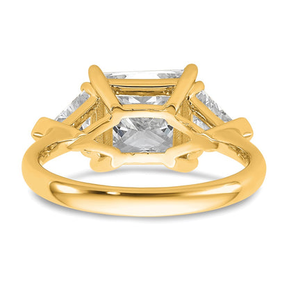 14K Yellow Gold 1 1/8 carat Lab Grown Diamond VS+ F+ Trillion and 3 carat Princess Center Semi Mount Three Stone Engagement Ring