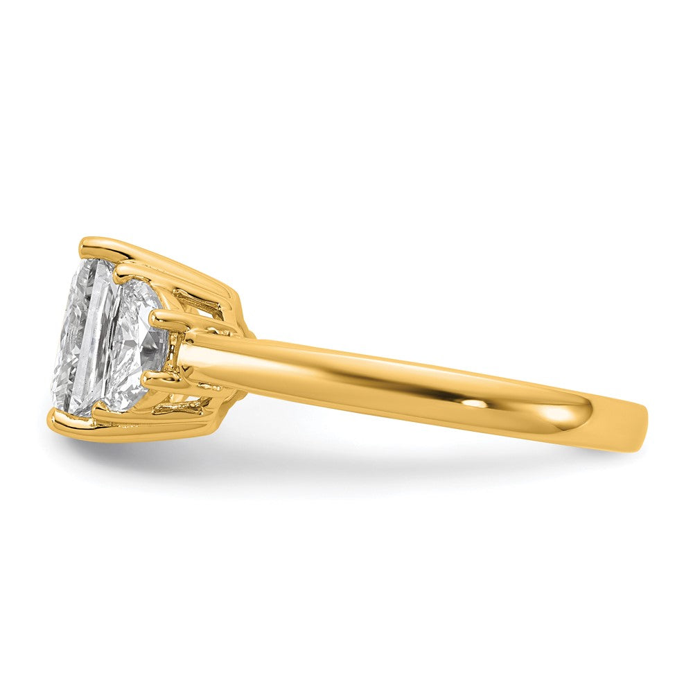 14K Yellow Gold 3 1/8 carat Certified Lab Grown Diamond VS+ F+ Princess and Half Moon Complete Three Stone Engagement Ring