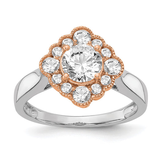 True Origin 14K Two Tone White and Rose Gold 1/4 carat Lab Grown Diamond VS+ F+ Semi-Mount Round  Halo Engagement Ring