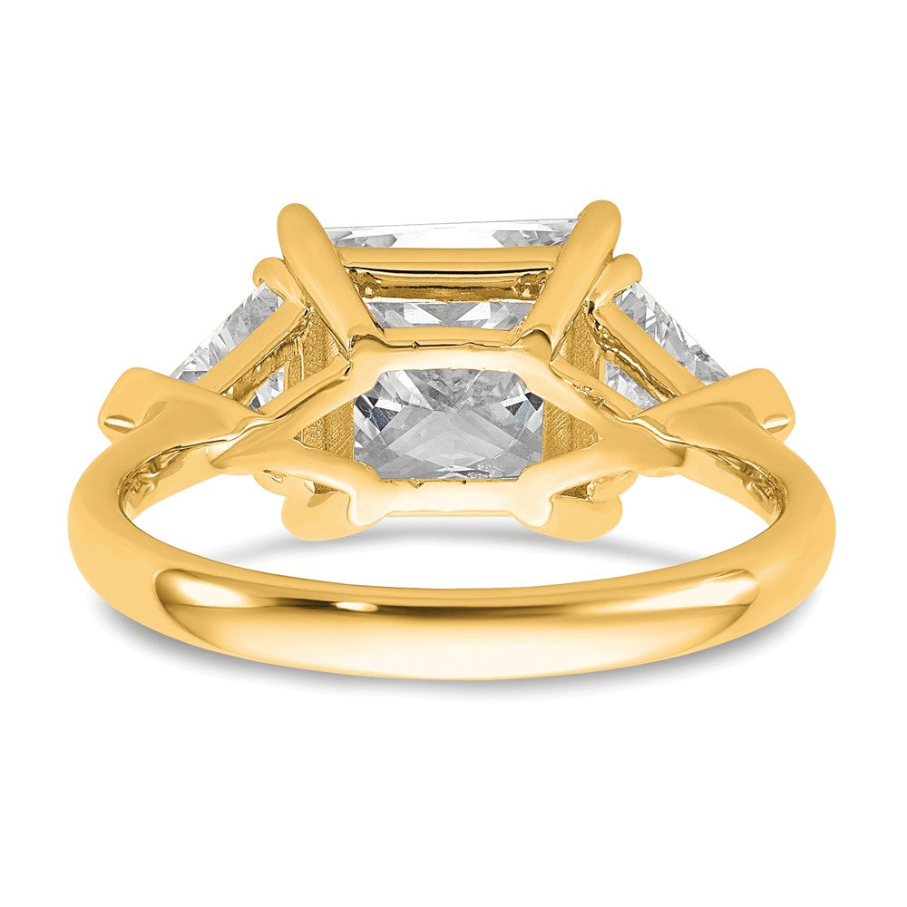 14K Yellow Gold 4 1/8 carat Certified Lab Grown Diamond VS/SI+ G+ Princess and Trillion Complete Three Stone Engagement Ring