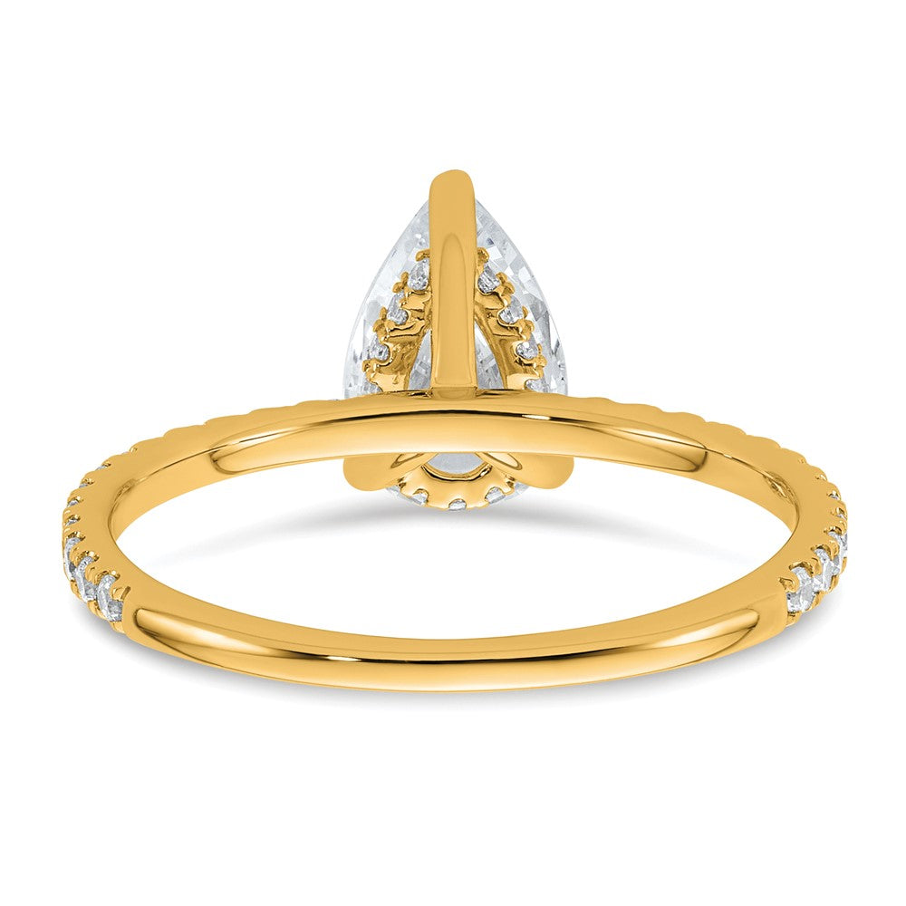 14K Yellow Gold 1 3/8 carat Certified Lab Grown Diamond VS+ F+ Pear Complete Solitaire with Flair Engagement Ring