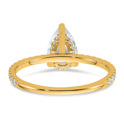 14K Yellow Gold 1 3/8 carat Certified Lab Grown Diamond VS+ F+ Pear Complete Solitaire with Flair Engagement Ring