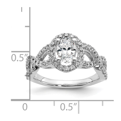 14K White Gold Halo Twist (Holds 1 carat (7.5x5.5mm) Oval Center) 3/4 carat Diamond Semi-Mount Engagement Ring