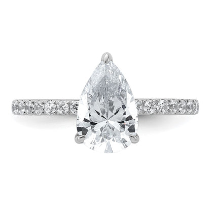 14K White Gold 2 carat Certified Lab Grown Diamond VS/SI+ G+ Pear Complete Solitaire with Flair Engagement Ring