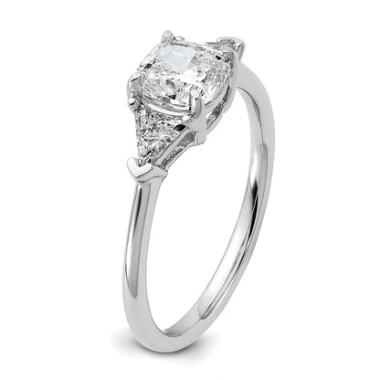 14K White Gold 1 1/2 carat Certified Lab Grown Diamond VS/SI+ G+ Cushion and Triangle Complete Three Stone Engagement Ring