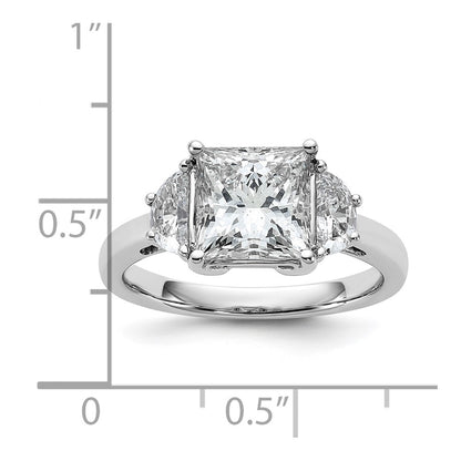 14K White Gold 3 1/8 carat Certified Lab Grown Diamond VS+ F+ Princess and Half Moon Complete Three Stone Engagement Ring