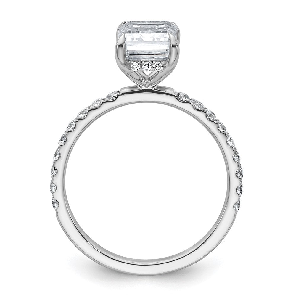 14K White Gold 2 3/8 carat Certified Lab Grown Diamond VS+ F+ Emerald Complete Solitaire with Flair Engagement Ring