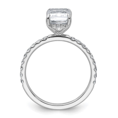 14K White Gold 2 3/8 carat Certified Lab Grown Diamond VS+ F+ Emerald Complete Solitaire with Flair Engagement Ring
