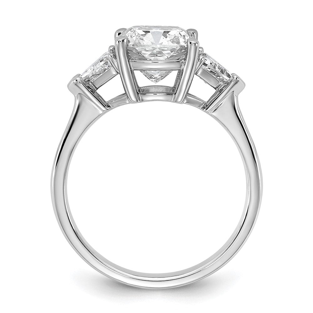 14K White Gold 3 1/8 carat Certified Lab Grown Diamond VS+ F+ Cushion and Triangle Complete Three Stone Engagement Ring