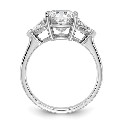 14K White Gold 3 1/8 carat Certified Lab Grown Diamond VS+ F+ Cushion and Triangle Complete Three Stone Engagement Ring