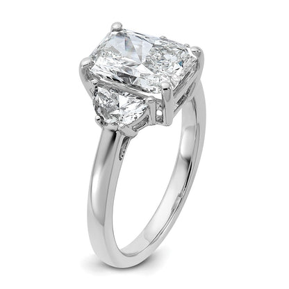 14K White Gold 5/8 carat Lab Grown Diamond VS+ F+ Half Moon 2 1/2 carat Radiant Center Semi Mount Engagement Ring