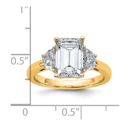 14K Yellow Gold 5/8 carat Lab Grown Diamond VS/SI+ G+ Semi Mount Emerald and Half Moon Three Stone Engagement Ring