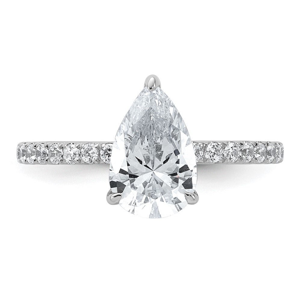 14K White Gold 2 carat Certified Lab Grown Diamond VS+ F+ Pear Complete Solitaire with Flair Engagement Ring