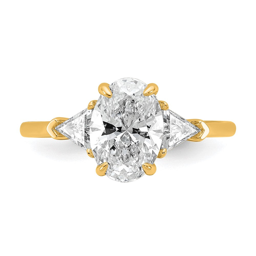 14K Yellow Gold 1/2 carat Lab Grown Diamond VS/SI+ G+ Trillion and 1 1/2 carat Oval Center Semi Mount Three Stone Engagement Ring