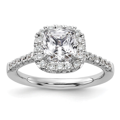 True Origin 14K White Gold 1/2 carat Lab Grown Diamond VS+ F+ Semi-Mount Cushion Halo Engagement Ring