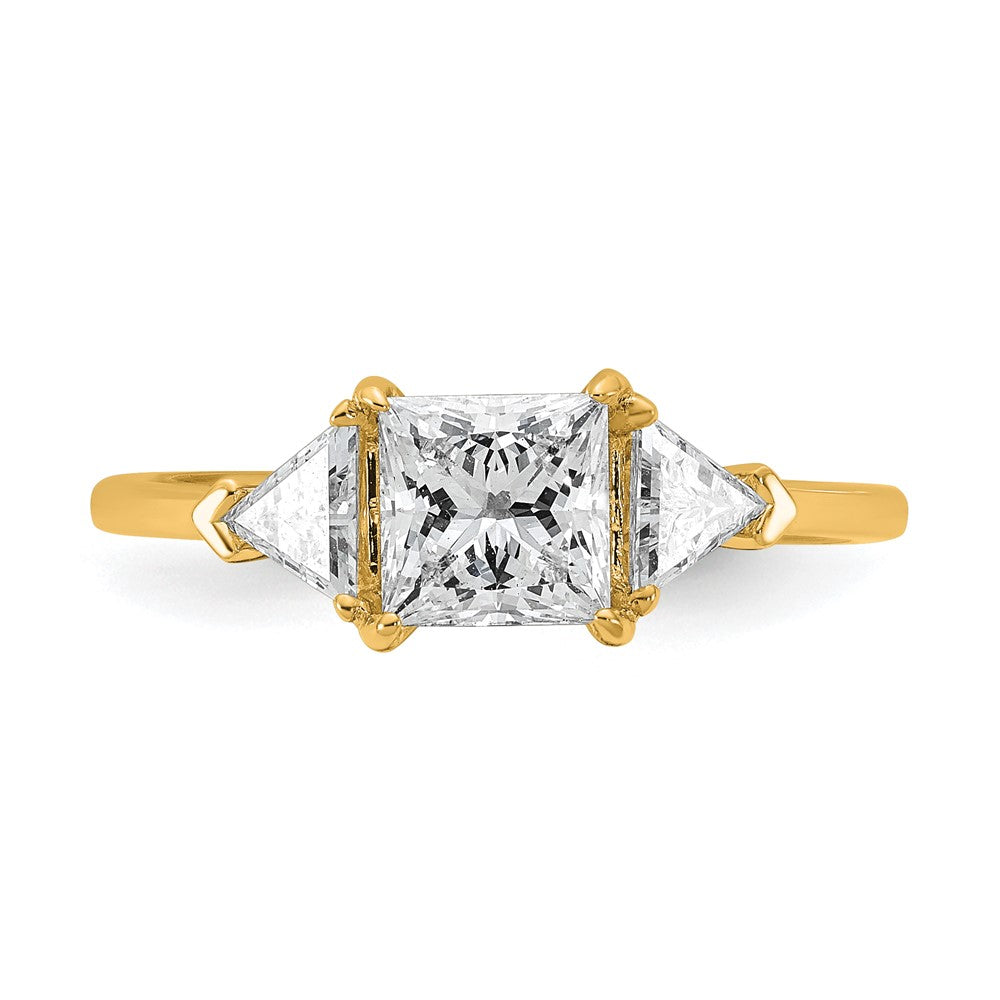 14K Yellow Gold 1/2 carat Lab Grown Diamond VS/SI+ G+ Trillion and 1 carat Princess Center Semi Mount Three Stone Engagement Ring